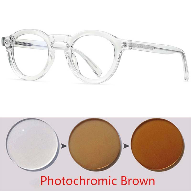 Round Photochromic Glasses Men Women UV Protection Myopia Eyewear 0 To 6 Diopters Lightweight Frame