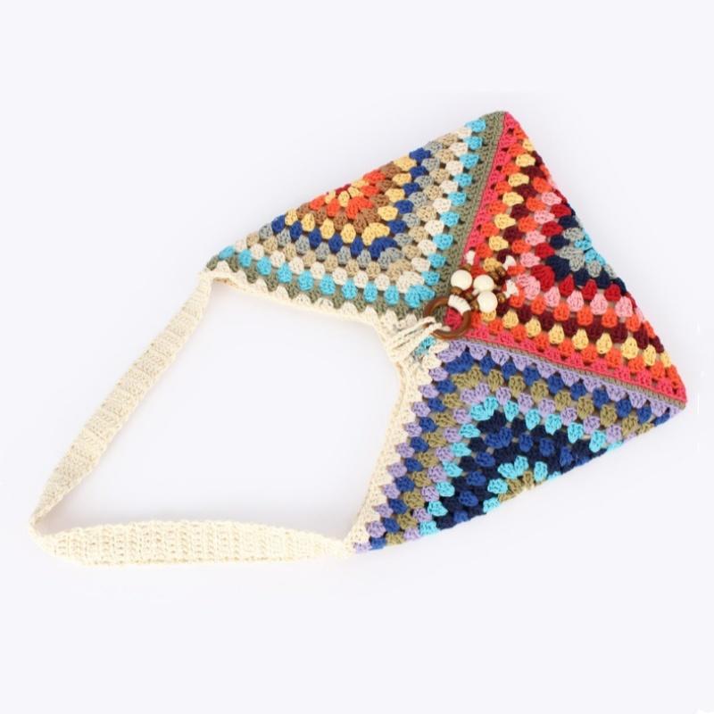 2026 Nuova Borsa Tessuta a Mano con Filo di Cotone Colorato Stile Etnico Borsa a Spalla Stile Vacanza al Mare da Donna Borse a Mano Casual Versatili