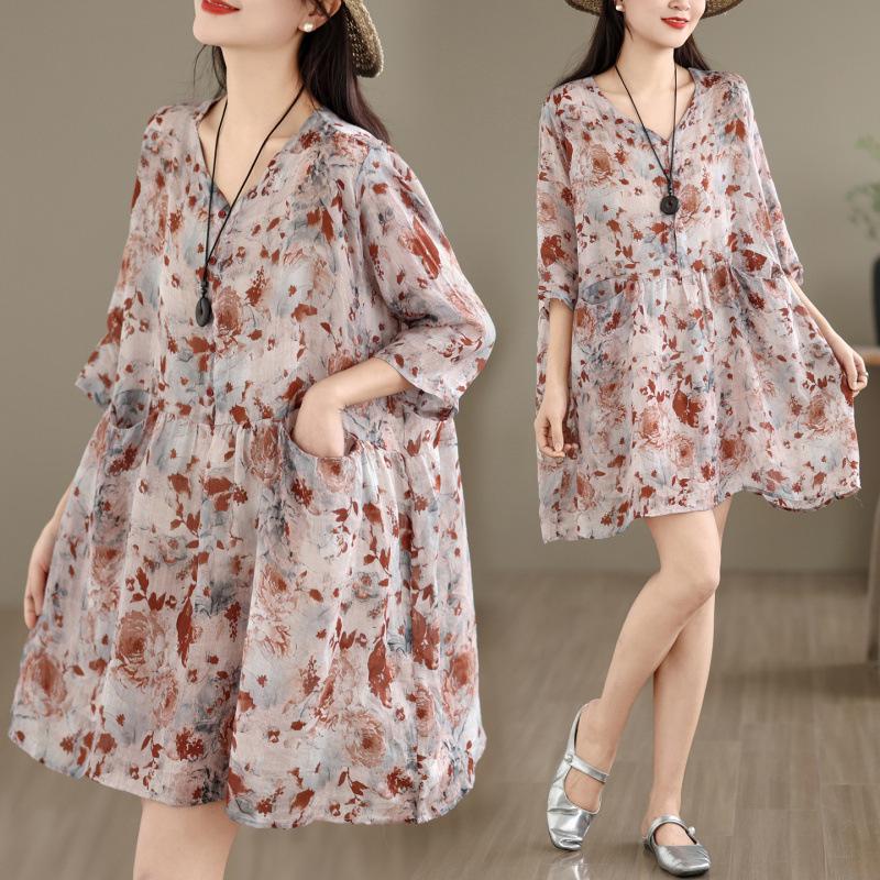 Elegant Casual V-Neck Short Dress - 2026 Summer French Chic Plus One Size