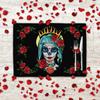 4/6/8Pcs Mexican Day of The Dead Colorful Style Linen Placemats Sugar Skull Girl PrintedPlacemat forRestaurant Dining Decoration