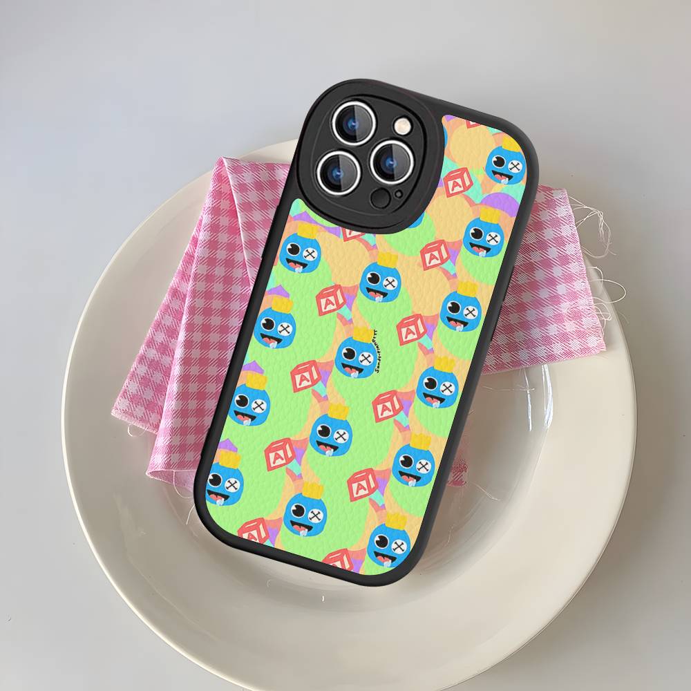 Cartoon R-Rainbow Friends For IPhone 16 15 14 13 12 11 Pro Max Plus Leather Phone Case