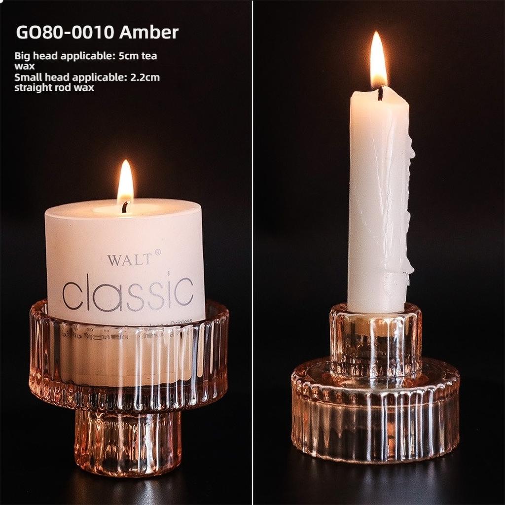 Clear Small Glass Candle Holder for Dining Table - Transparent Desktop Centerpiece Decor, Modern Table Design Candlesticks