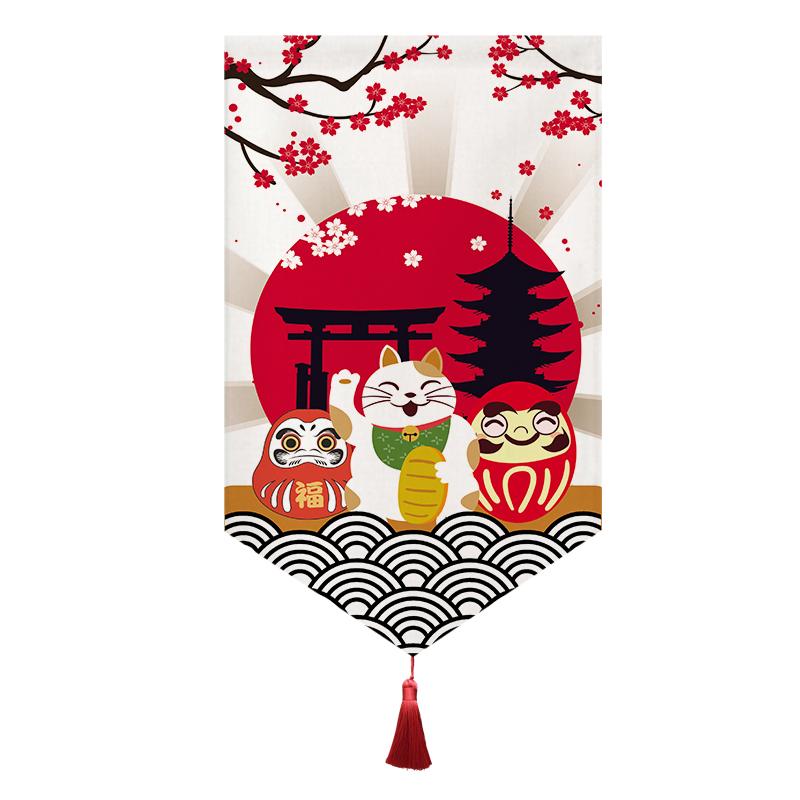 Japanese Short Curtain Doorway Noren Sushi Shop Triangle Flag Kitchen Home Decor Drapes Ramen Restaurant Hanging Half-Curtain