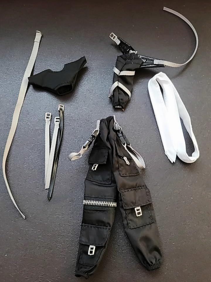 [TOYBARJAPAN] Actionfigur im Maßstab 1:12 Sonderangebot: Schwarzes Modefunktionelles Bekleidungsset (Oben und unten) mit Latzhose, Kompatibel mit männlich/weiblich