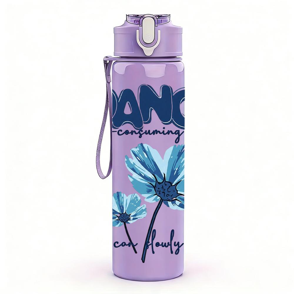 1PC Blue Poppy Dance Quote 750ml Color Plastic Sports Water Bottle Leakproof Flip Straw Lid Suitable for Sports Office Home Use