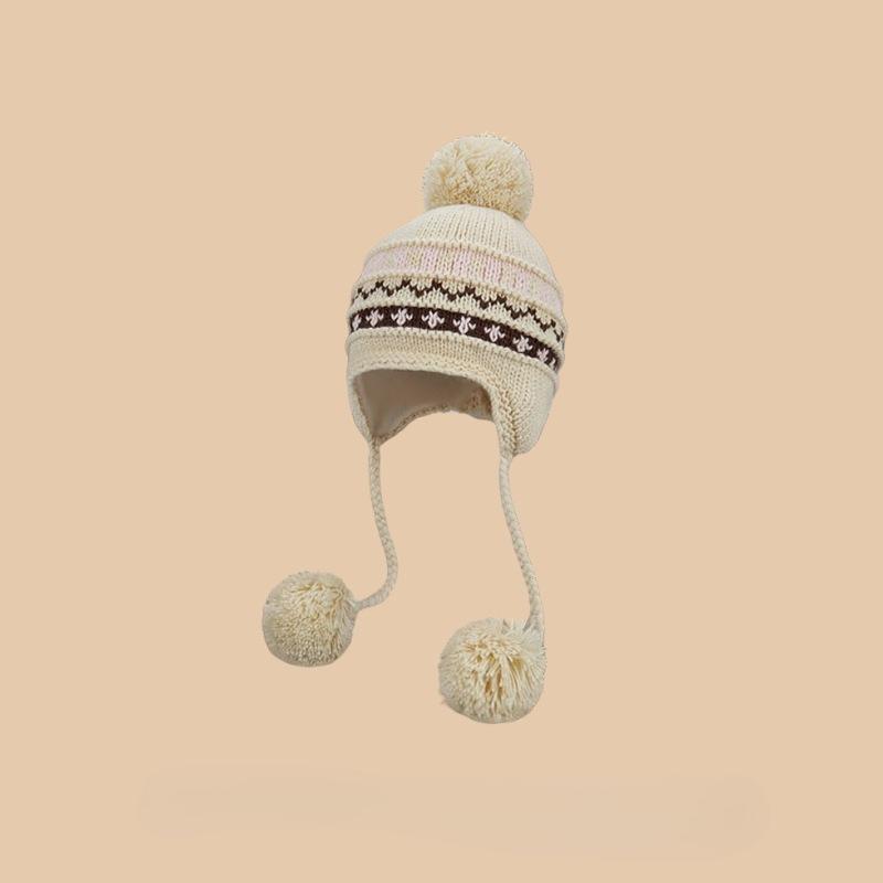 

Casual Knitted Ear Protection Hats Warm Thickened Coldproof Warm Beanies Caps Windproof Balaclava for Outdoor Ski бежевий