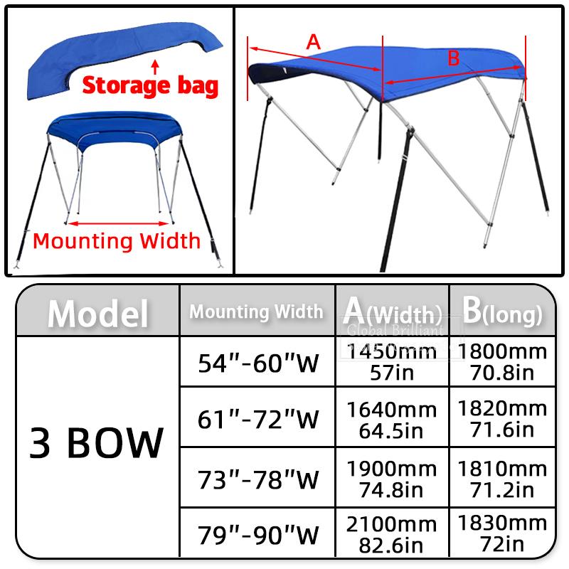 600D 3/4 Bow Bimini Top Boot Cover + Bimini Top Storage Bag Cover Anti UV Dustproof Waterproof Yacht Boat Cover with Zipper