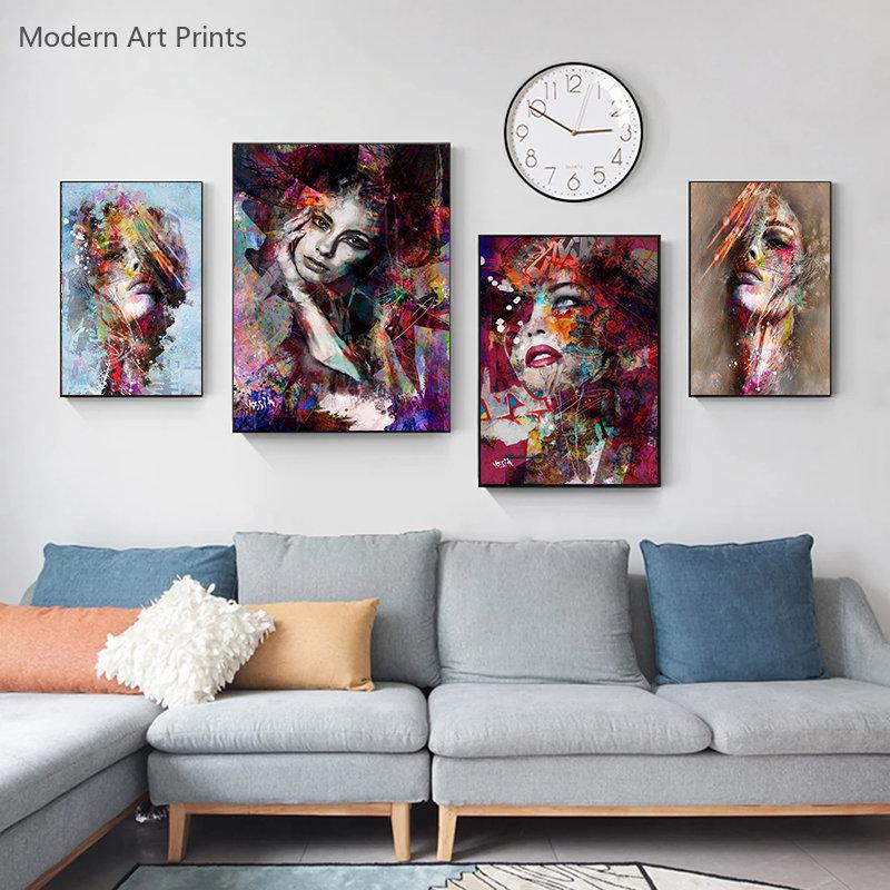Colorful Woman Portrait Graffiti Art Posters Print Abstract Nordic Girl Canvas Paintings On The Wall Art Pictures for Home Decor