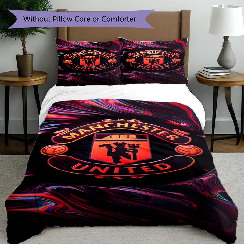 3pcs Duvet Cover Set (1*Duvet Cover + 2*Pillowcase, Without Core),Manchester United F.C Print Bedding Set, Bedroom Decor, All‑Season, Birthday Gift