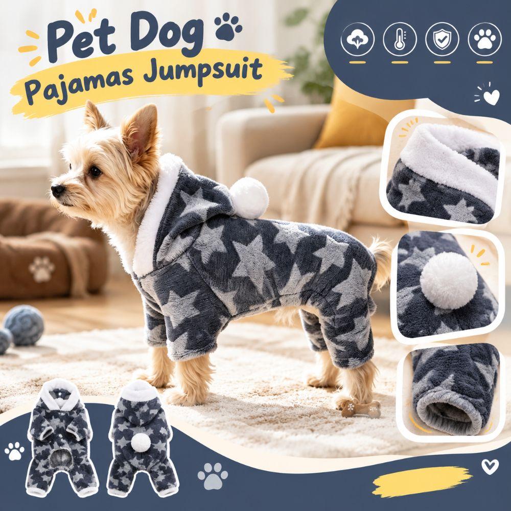 Star Pattern Dog Pajamas Soft Plush Pet Bodysuit Gifts Dog Jumpsuit Indoor