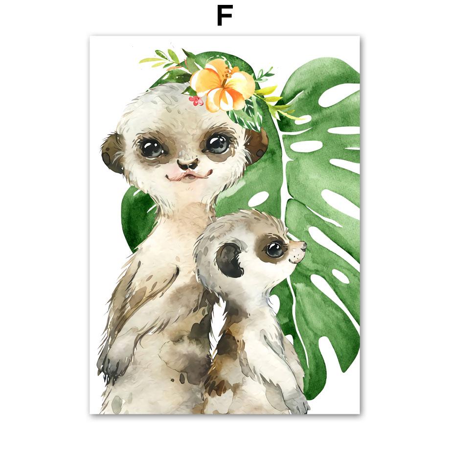 Lion Giraffe Elephant Zebra Tiger Leaves Wall Art Canvas PaintingNordic  Animal Posters And Prints Wall Pictures Baby Room Decor