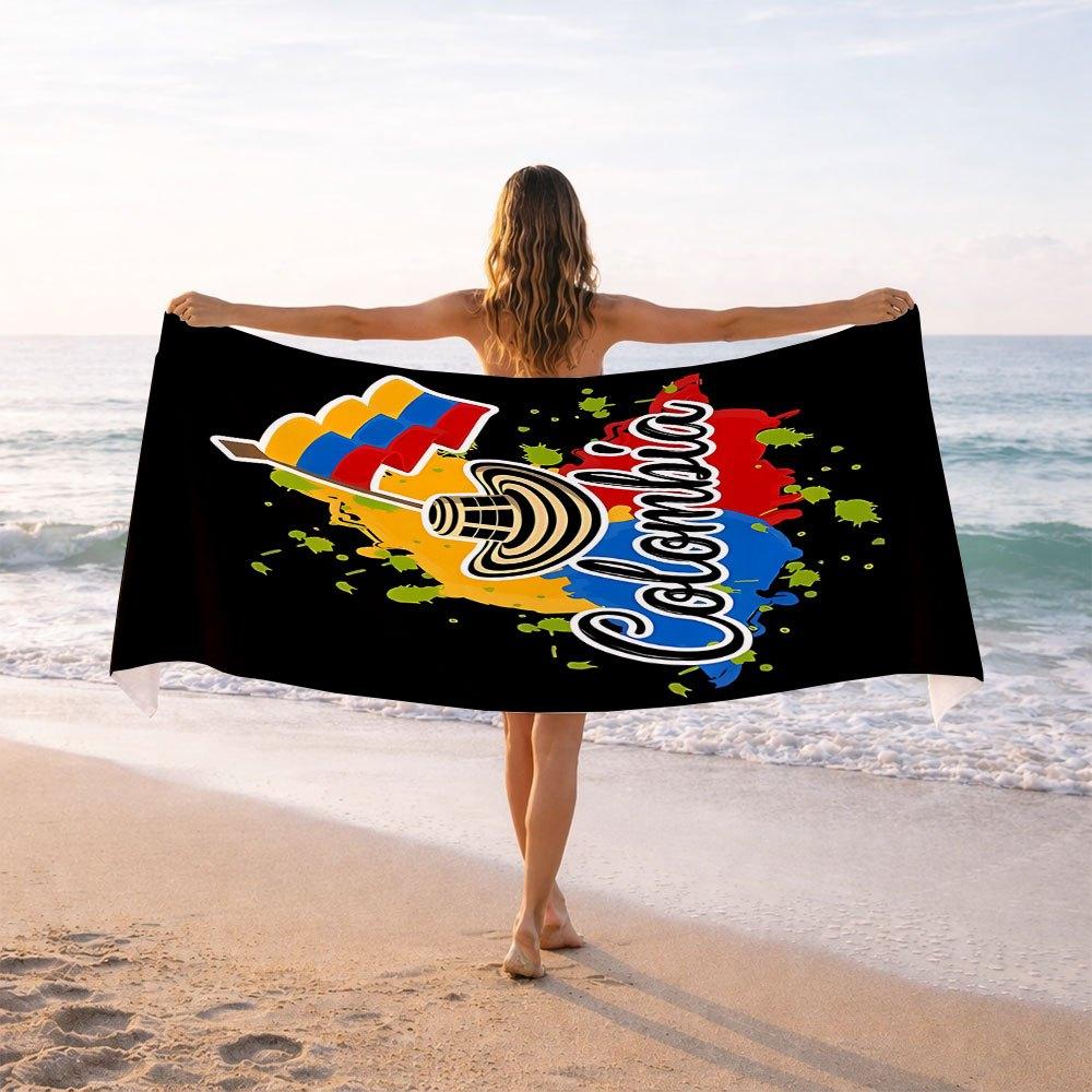 1PC Trendy Colombia Flag Mexican Hat Beach Towel, Ideal for Fitness Sports Beach Outdoor Swimming Summer Daily Use