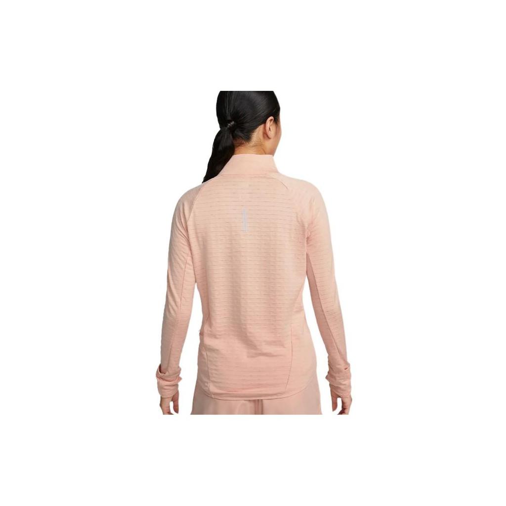 Nike Logo Print Stand Collar Half-Zip Long Sleeve T-Shirt Women Tops Pink DD6800-800