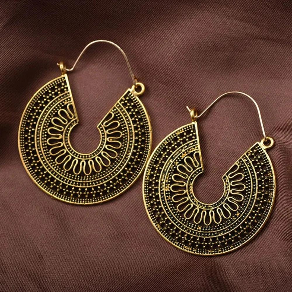 New Vintage Ethnic Hollow Flower Gypsy Dangle Trible Earring for Women Fashion Indian Jewelry Gifts