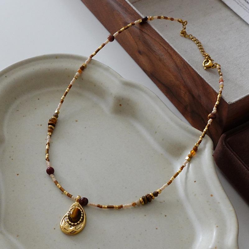 Natural Freshwater Pearl & Tiger Eye Bohemian Necklace - Autumn/Winter French Retro Clavicle Chain for Women
