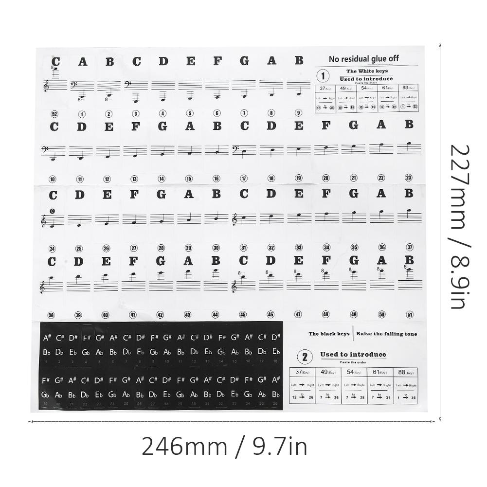 Piano Stickers Music Sheet Keyboard PVC Black White Numbers Notes for Children Beginners