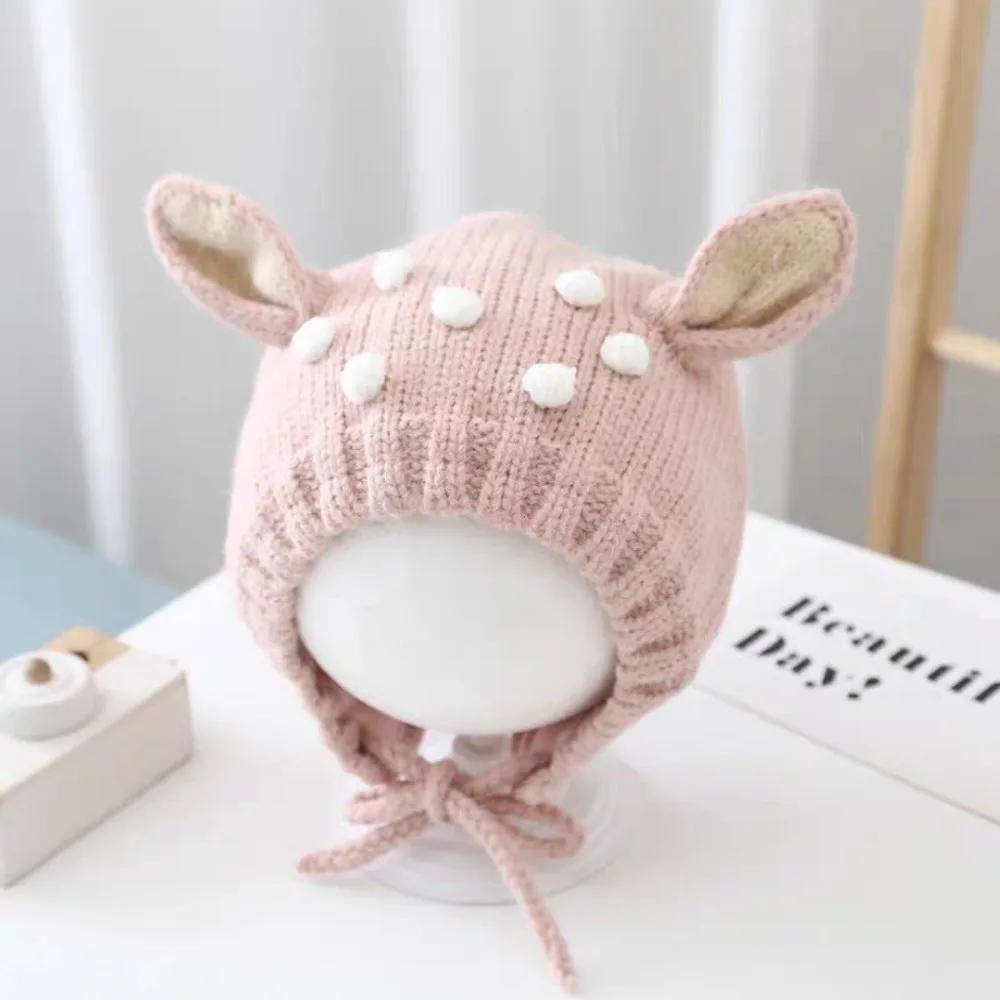 Cute Cartoon Baby Hat Plush Ear Protection Baby Beanie Cap Po Props Infant Knitted Hat Autumn And Winter