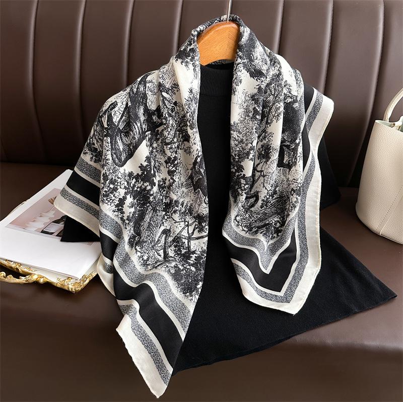 Fashion Aztec Ethnic Leopard Floral Square Silk Scarf Lady High Quality Print Soft Shawls and Wraps Bufanda Muslim Hijab 90*90Cm