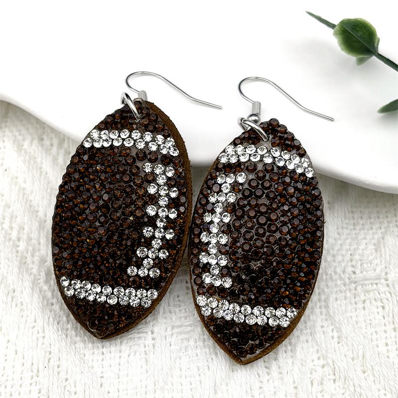 Rugby American Football Balls Dangle Earrings for Women Men Crystal Black Color Sports Style Earrings Jewelry joyeriaZZZ1063