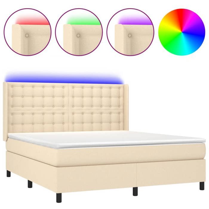 VidaXL Slatted Bed Base with Mattress and LED, Upholstered Bed, Double Bed, Adult Bed for Interior Bedroom, 3138658