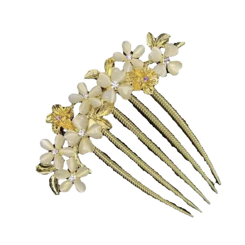 Korean Rhinestone Cat's Eye Flower Hair Comb Hairpin Clip Hair Accessory