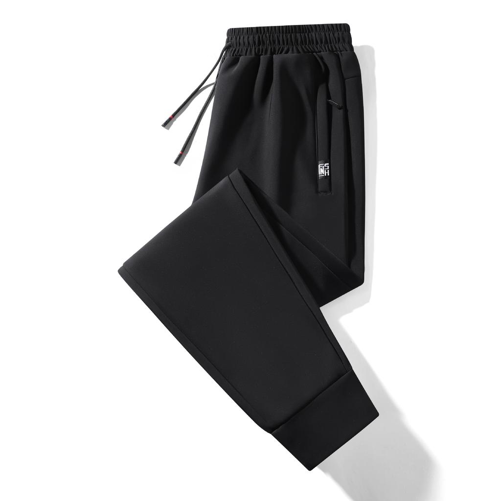 Men's Fleece-Lined Thickened Relaxed-Fit Cuffed Sweatpants Large Size Straight-Leg Athletic Trousers for Autumn and Winter