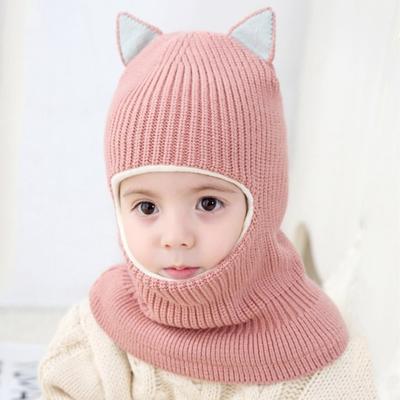 Solid Color Knitted Baby Hats Keep Warm Cute Cat Ears Hats Fashionable Warm Fleece Hats Kids Wear