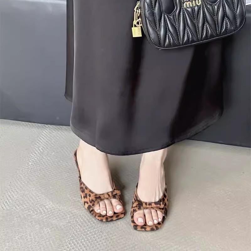 Spring and summer niche outer wear bow high-heeled open-toed slippers women's small sandals half slippers sandals