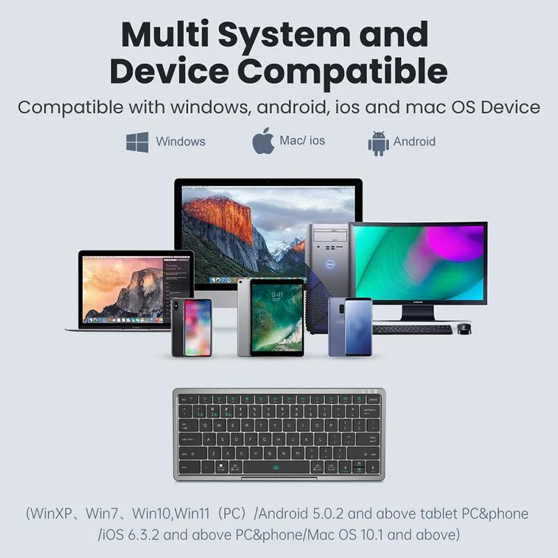 Bluetooth-tastatur for Windows Android IOS-telefon iPad Oppladbart trådløst tastatur med sammenleggbar berøringsplate