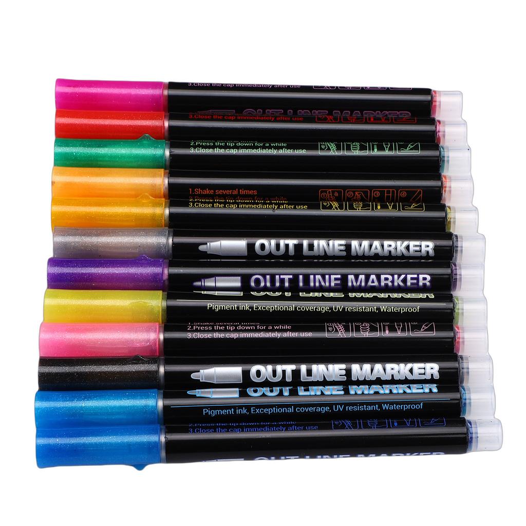 12pcs  ing Dual Line Pens Metallic   Marker Set Self   Pens for Doodle Art