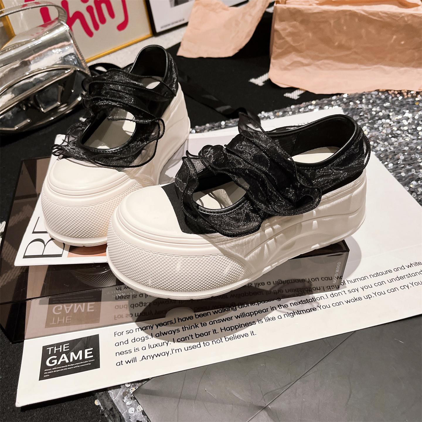 

Леди стиль~ летняя сетка легкая толстая подошва 6 см Мэри Джейн балетный стиль кружево один педаль белые туфли одинарные туфли 35 чёрный