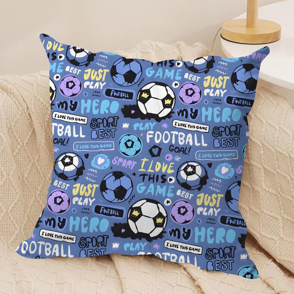 Classic Football Cushion Cover Soft Plush Fabric Double-Sided Printed Sofa Cushion Cover for All Seasons Home Decor Gift
