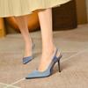 Satin Blue Pointed Toe High Heels with Back Strap - Women's Spring/Autumn 2023 Sandals