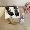 Fashion New Style Fashion Design Fretwork Heel Women Sandals Summer Elegant Narrow Band Cross Straps Heel Women Luxury Dress Pumps Shoes