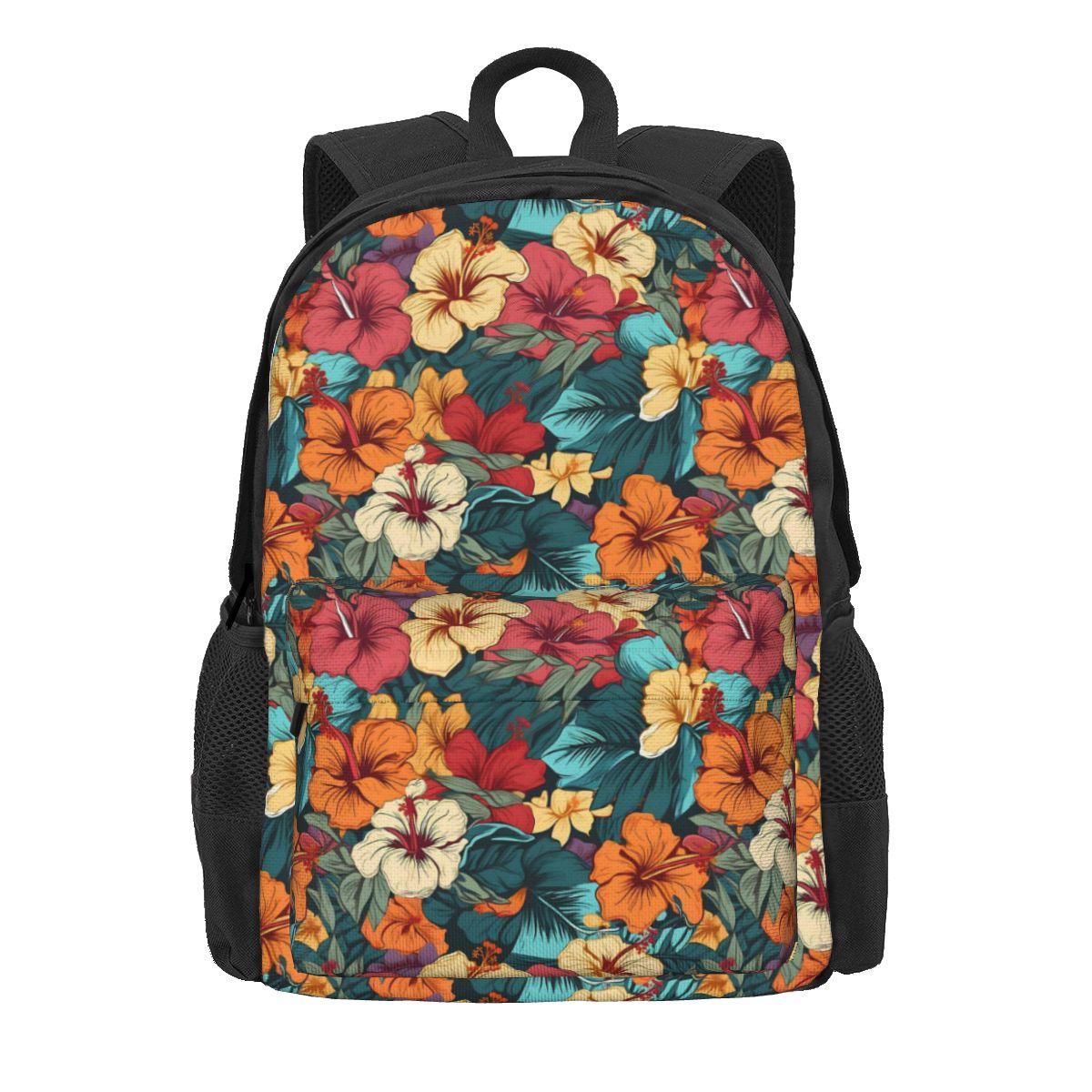 Tropische Bloemen Rugzak Diepe Jungle Bloemen Dames Polyester Wandelrugzakken Lichtgewicht Casual Middelbare School Tassen Rucksack 36x32x10cm