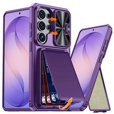 Mit Kartenhalter, Schiebefach für die Kamera und Ständer für Samsung Galaxy S26 Ultra Handyhülle, Anti-Fall PC+TPU Wallet Hülle - Lila