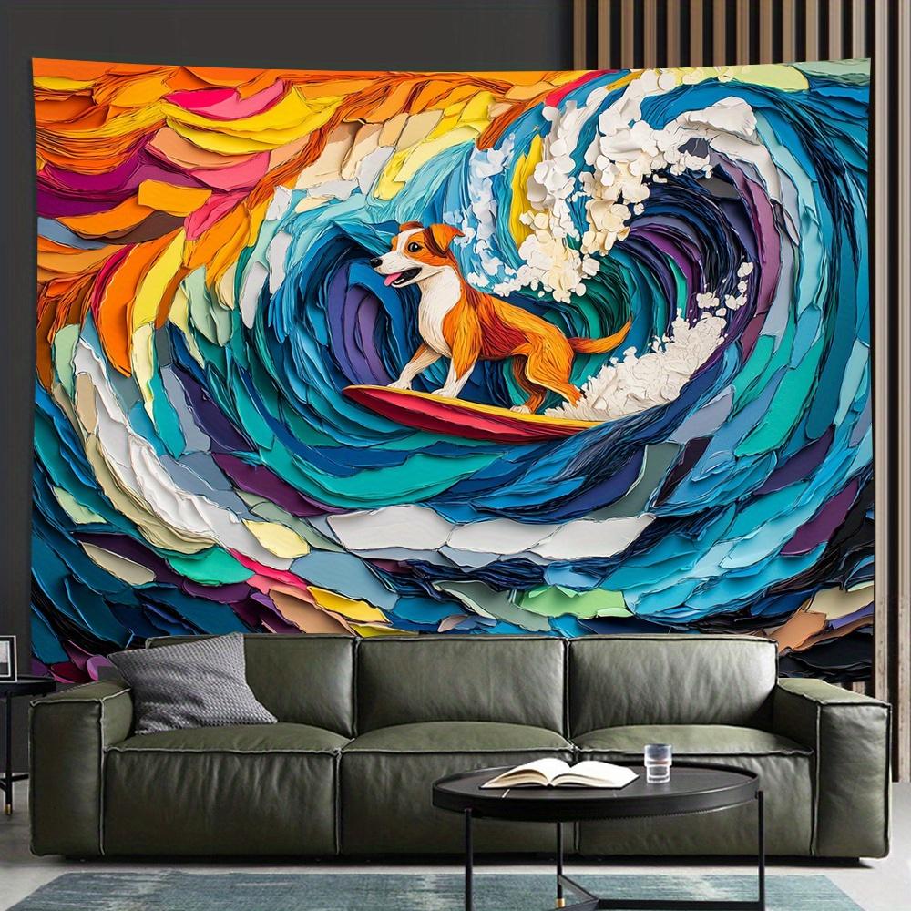 

Painted Surfing Dog Digital printing polyester wall hanging tapestry decorative Living room bedrooms Office background gift 74x94cm(29x37in)