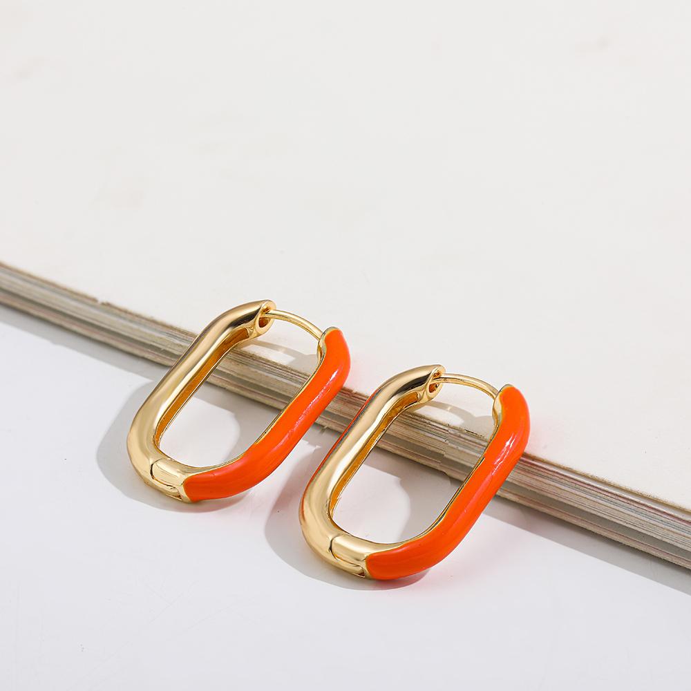 Minimalist U-shaped Colorful Huggies Ear Buckle for Women Half Enamel Glaze Gold Plated Hoop Earrings Piercing Jewelry Gift
