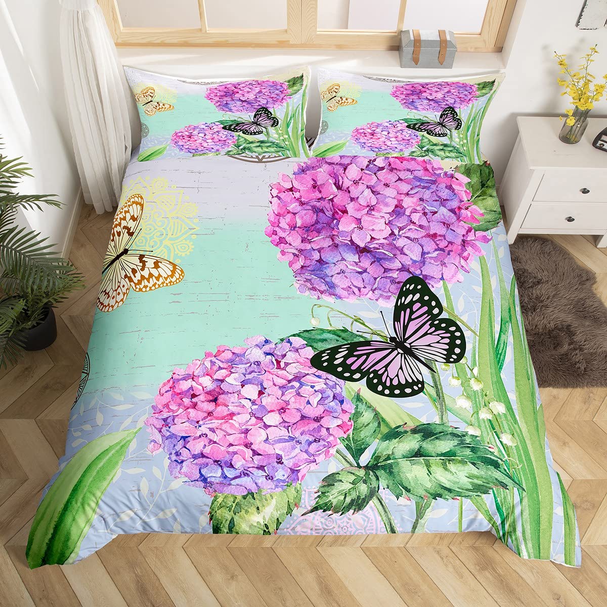 

Пододеяльник с бабочками и цветами, комплект постельного белья с изображением животных и девочек, романтический комплект постельного белья с изображением садовых цветов из микрофибры EU single(135x200cm)