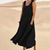Summer Pocket Sleeveless Round Neck Cotton Linen Women's Dresses