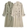 Women Fashion with Belt Solid Double Breasted Trench Vintage Lapel Neck Long Sleeves Female Chic Lady Outfits