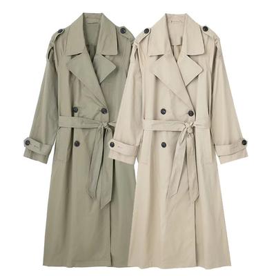 Women Fashion with Belt Solid Double Breasted Trench Vintage Lapel Neck Long Sleeves Female Chic Lady Outfits