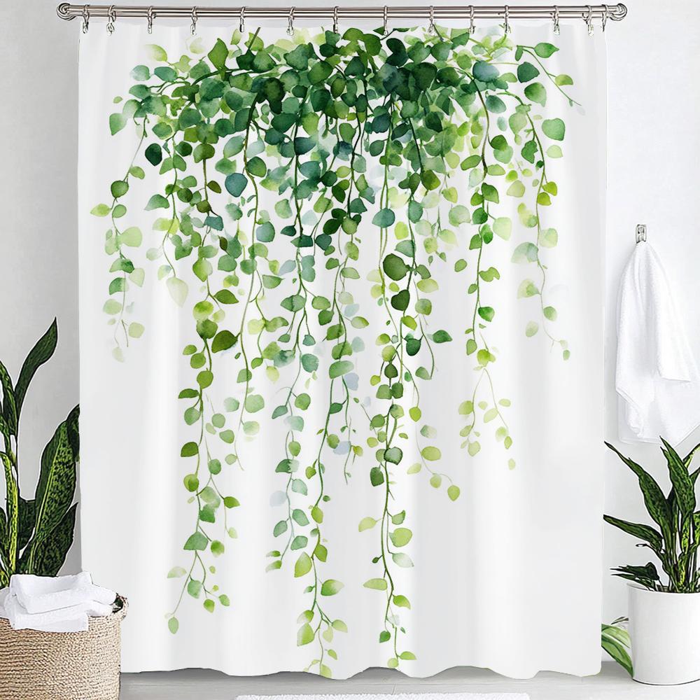 

Watercolour Botanical Leaf Shower Curtain Polyester Fabric Washable Home Bathroom Curtains Bathroom Decoration With Hooks W60H190(CM)-1 Pcs