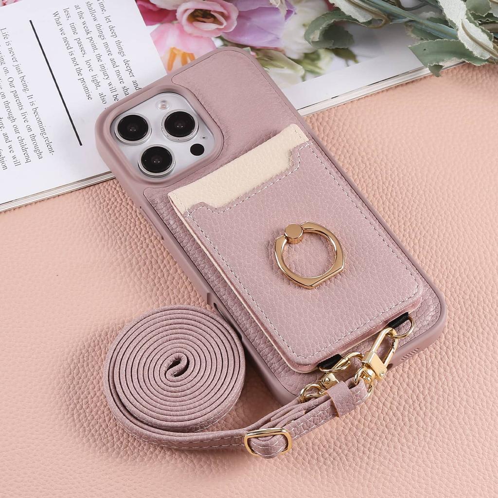 For iPhone 16e 16 15 14 13 12 11 Pro Max 16 Plus Case,Wallet Case with Card Holder, 360°Rotation Ring Kickstand Shockproof Cover