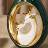 Ceramic Vase Forest-Inspired-Inspired with Gold-Toned Oval Inset Rustic