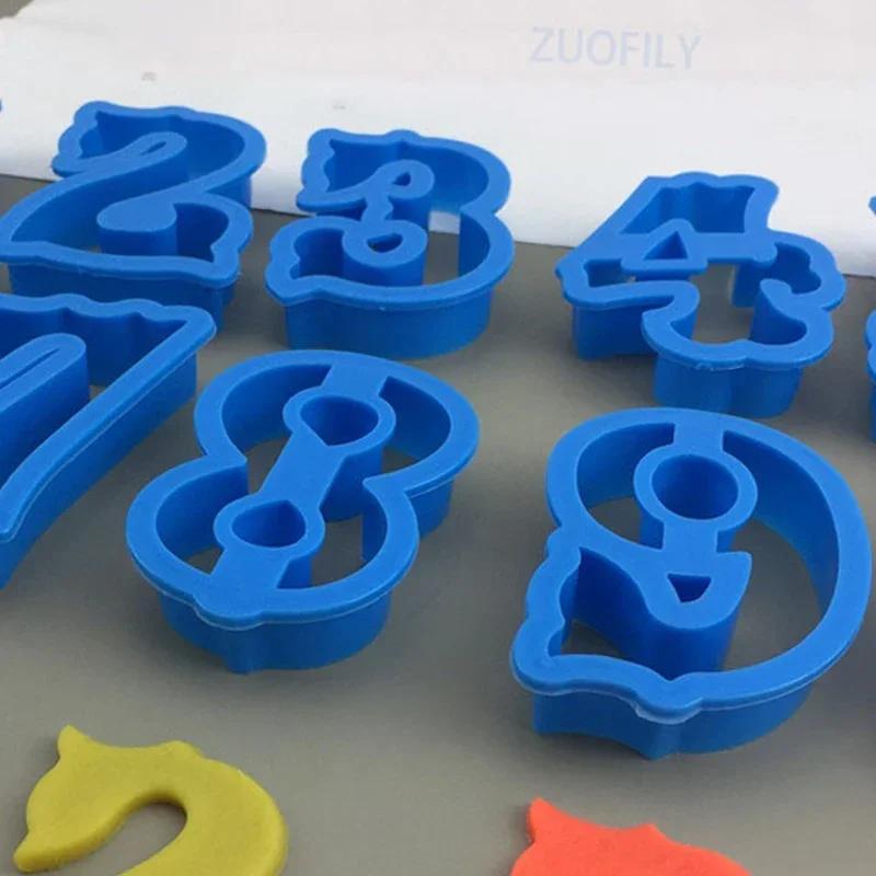 10Pcs/set Large 0-9 Arabic Numbers Cookie Cutter Molds Plastic 3D Pressable Biscuit Fondant Stamps DIY Birthday Cake Decoration