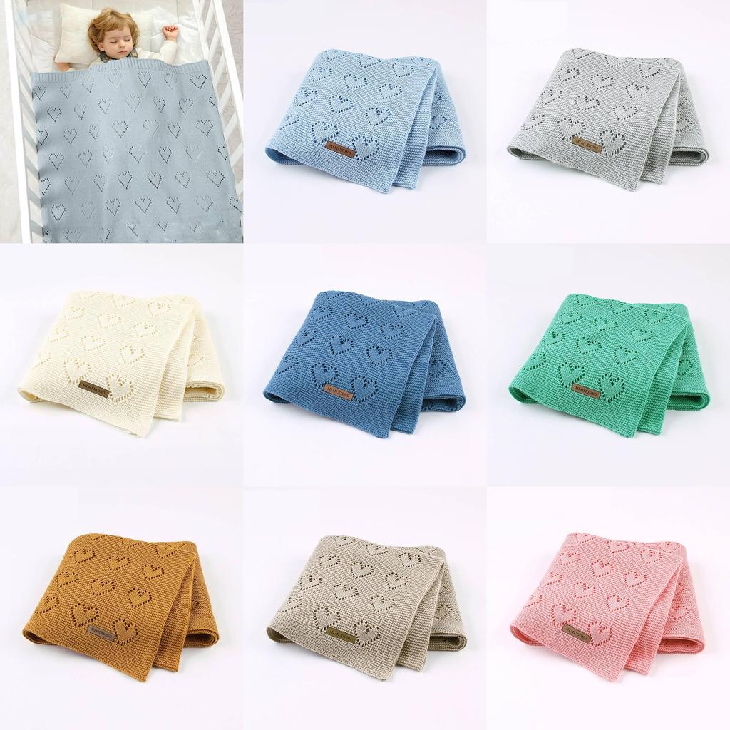Baby Knitted Heart Pattern Crochet Swaddle Wrap With Windproof Cotton For Newborns