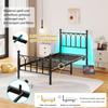 90x200cm Metal Bed Frame with Headboard and Footboard, USB Charging, LED, Steel Slat Support, Under-Bed Storage, No Box Spring Required, Black