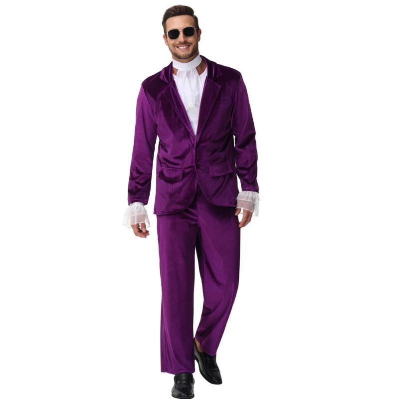 

Adult Men s Purple Suit Fashion Newspaper Austin Powers Dress Up Gentleman Walk Show XL фиолетовый