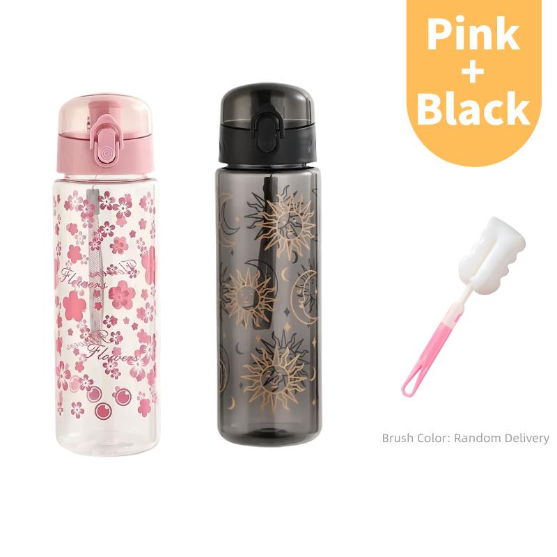800ml Large Capacity Sports Transparent Water Bottle Leakproof Flower Plastic Drinking Bottles Outdoor Cycling Hiking Gym Jugs